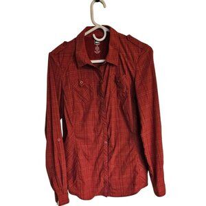 Mens‎ REI Button Down Shirt Size Medium Orange Plaid Long Sleeve